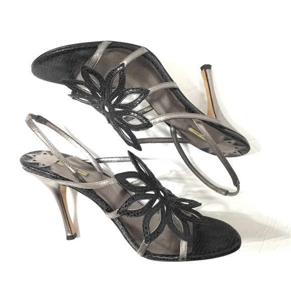 MAX STUDIO | 100% Leather Heeled Sandals - Flower Cutout - EUC - Sz: 7.5 - Picture 4 of 9